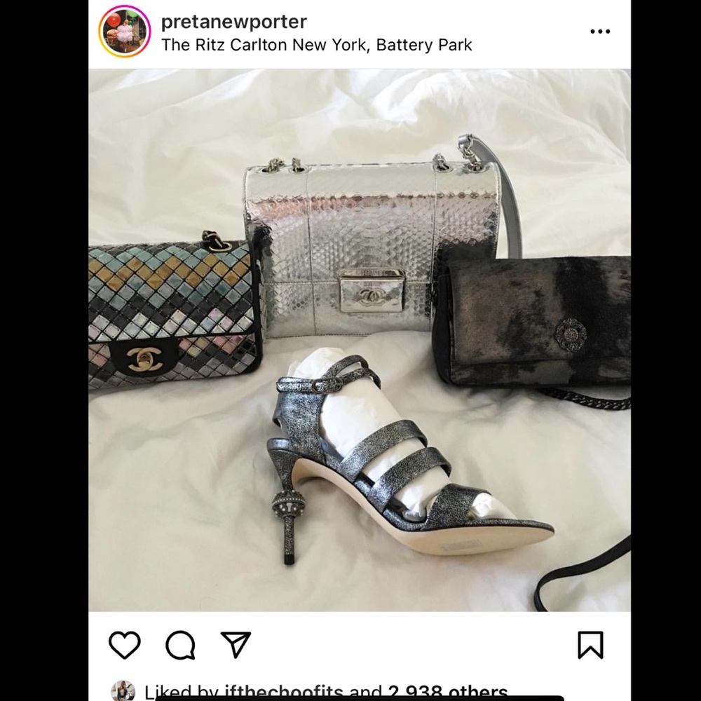 Chanel gunmetal metallic sandals